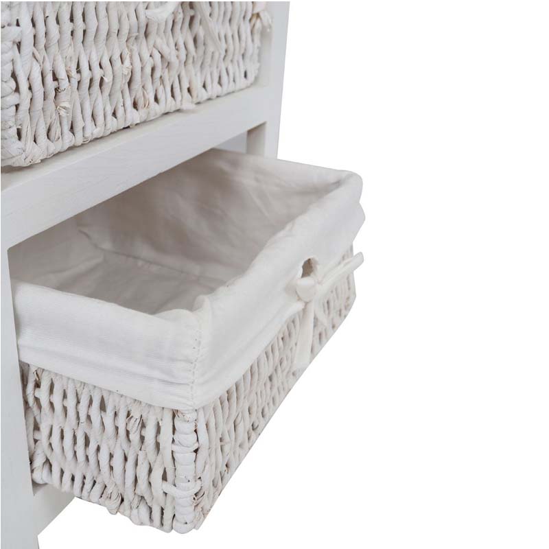 White Storage Unit,3 Maize Baskets With Cotton Liners,Paulownia Wood